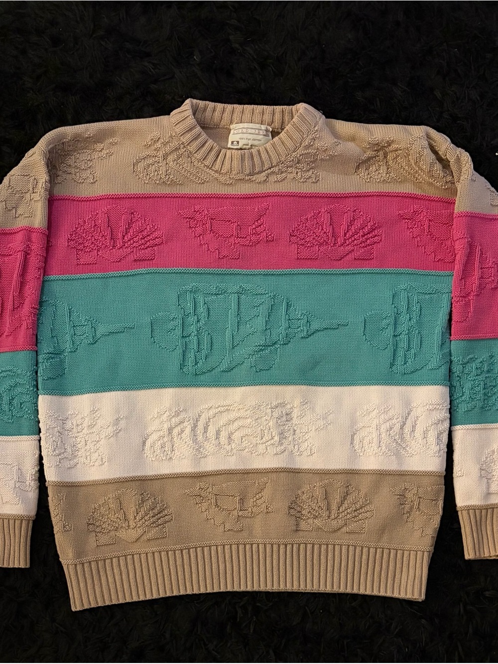 Vintage, 90s, Lord Jeff, Textured Striped Crewneck Sweater